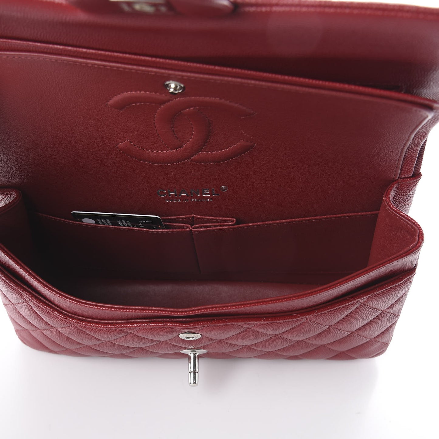 Caviar Quilted Medium Double Flap Red