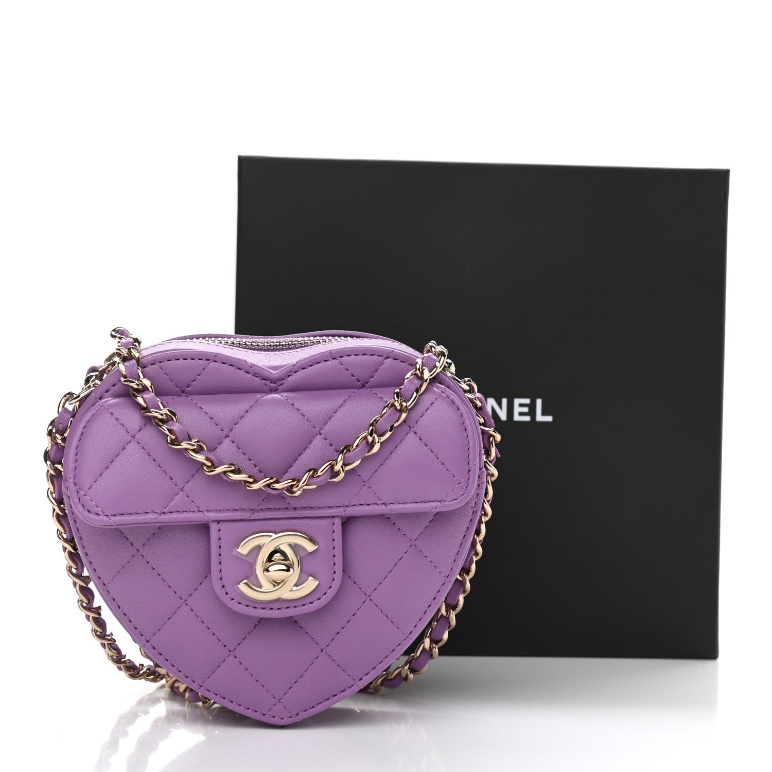 Chanel Lambskin Quilted CC In Love Heart Clutch With Chain Purple 11 of 11