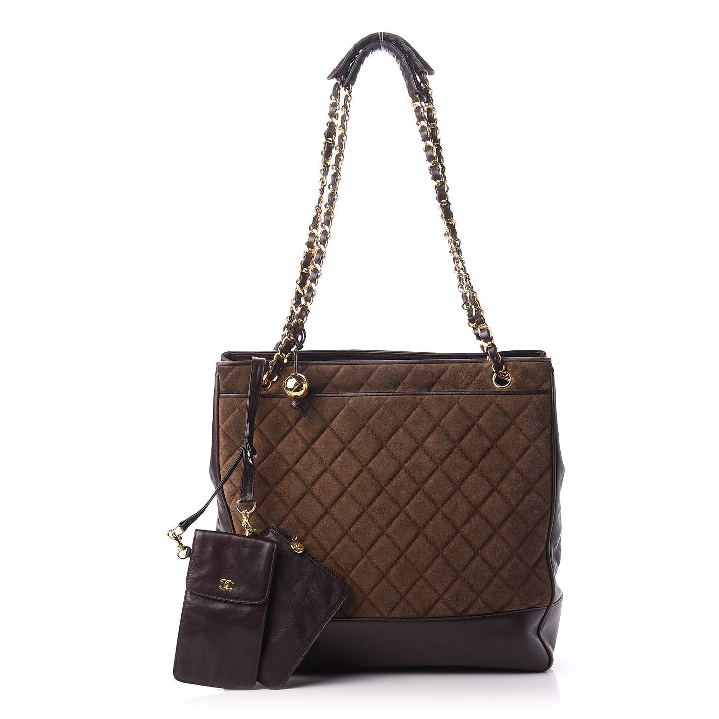 Suede Quilted Tote Bag Brown