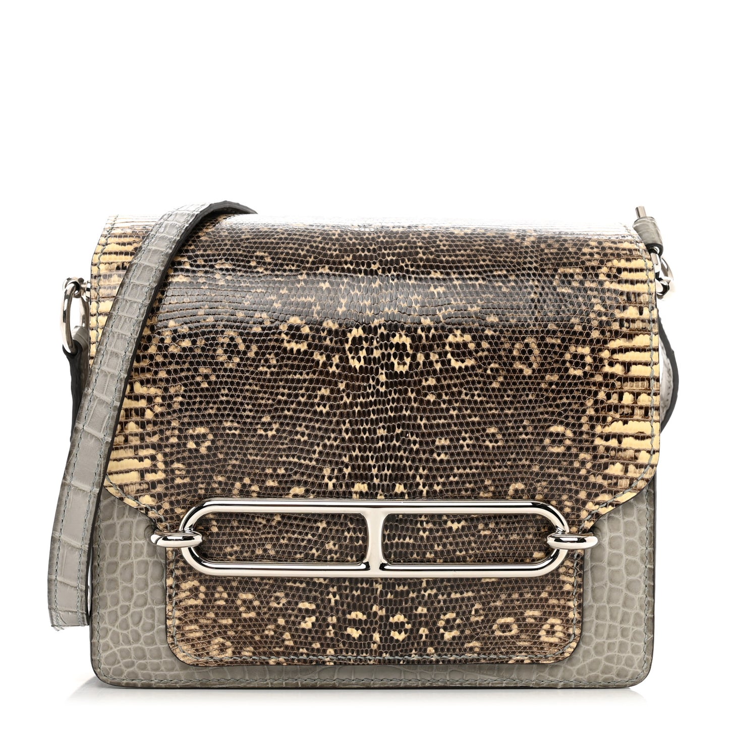 Matte Alligator Lizard Mini Sac Roulis Ombre Gris Perle