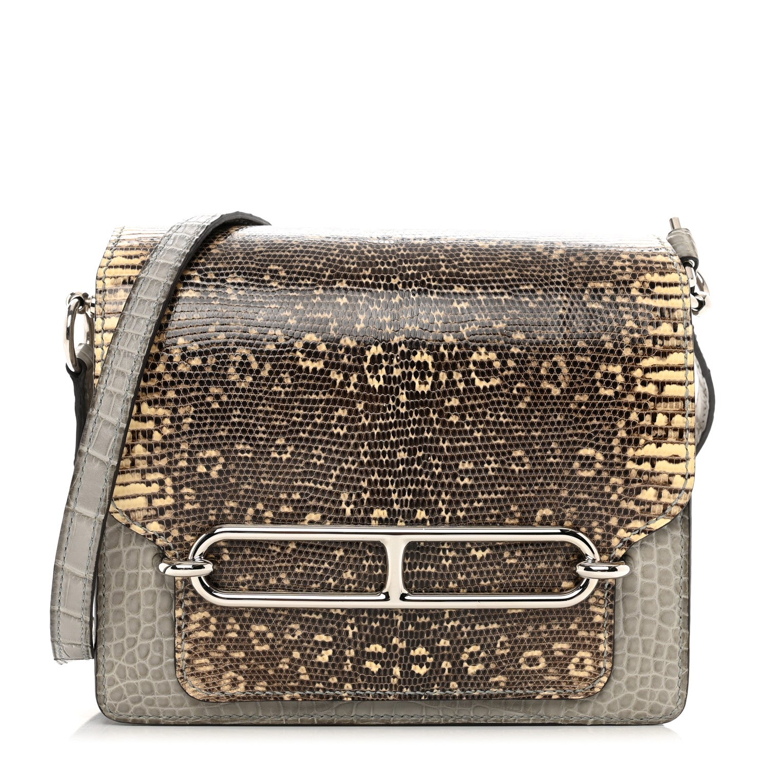 Hermes Matte Alligator Lizard Mini Sac Roulis Ombre Gris Perle 1 of 8