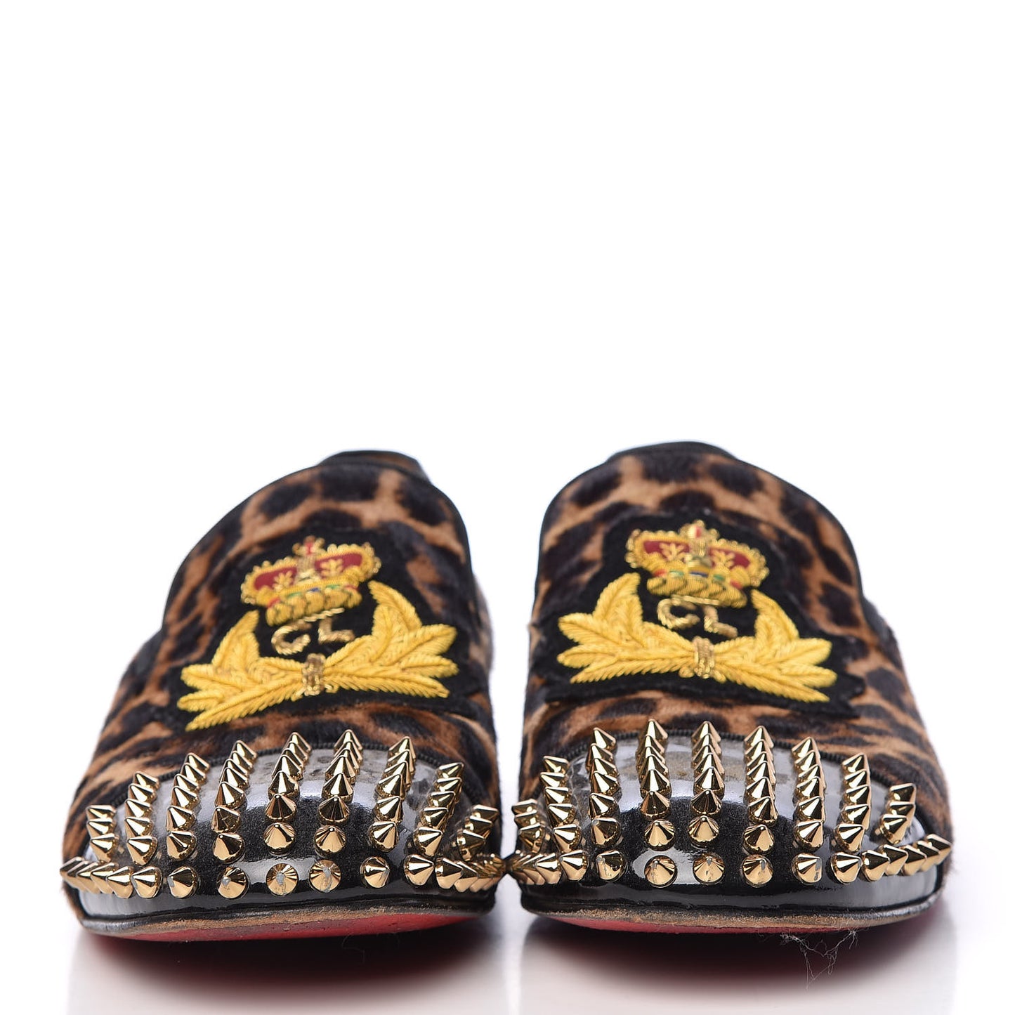 Pony Hair Print Spikes Mens Intern Flat Loafers 40.5 Leopard Black