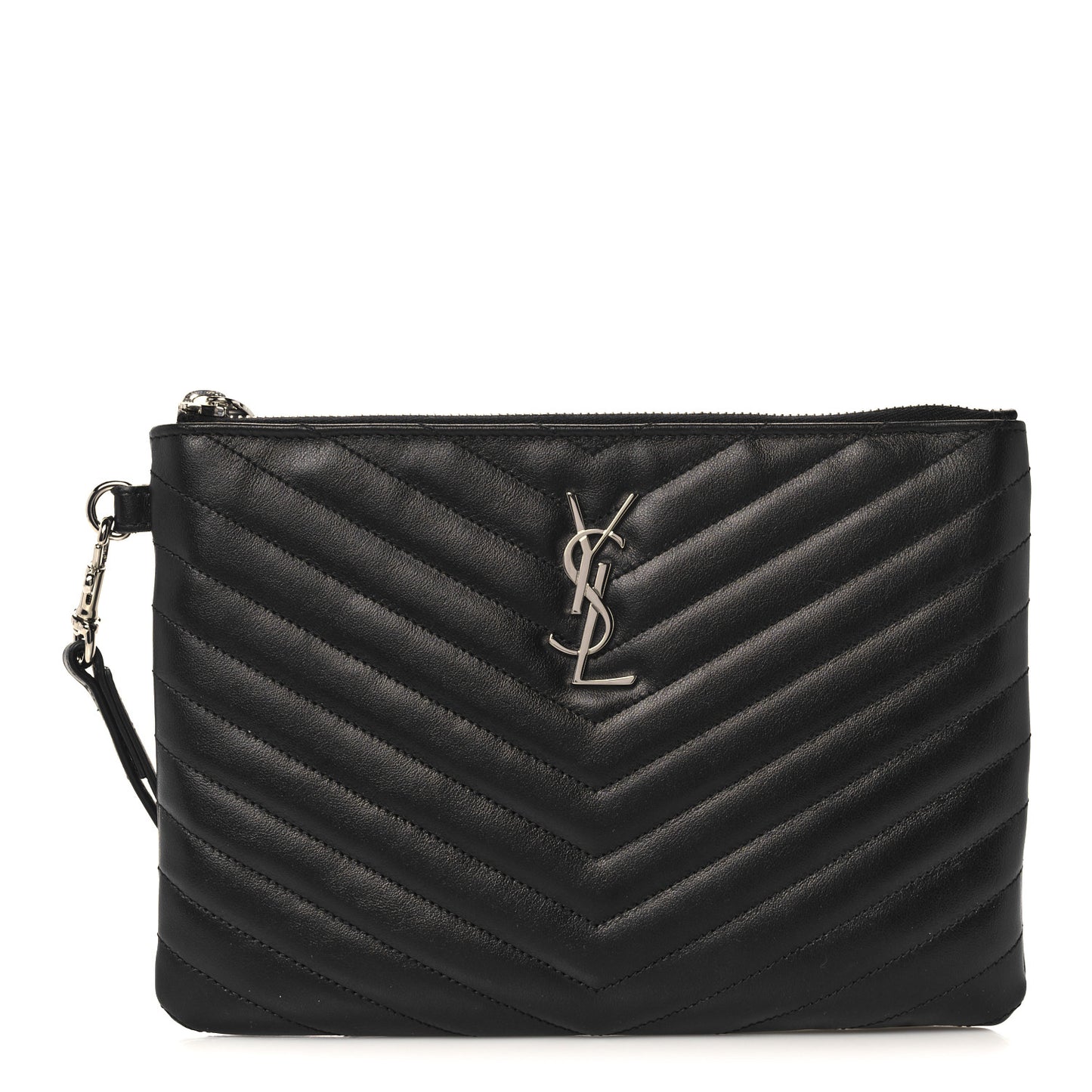 Calfskin Matelasse Chevron Monogram A5 Wristlet Black