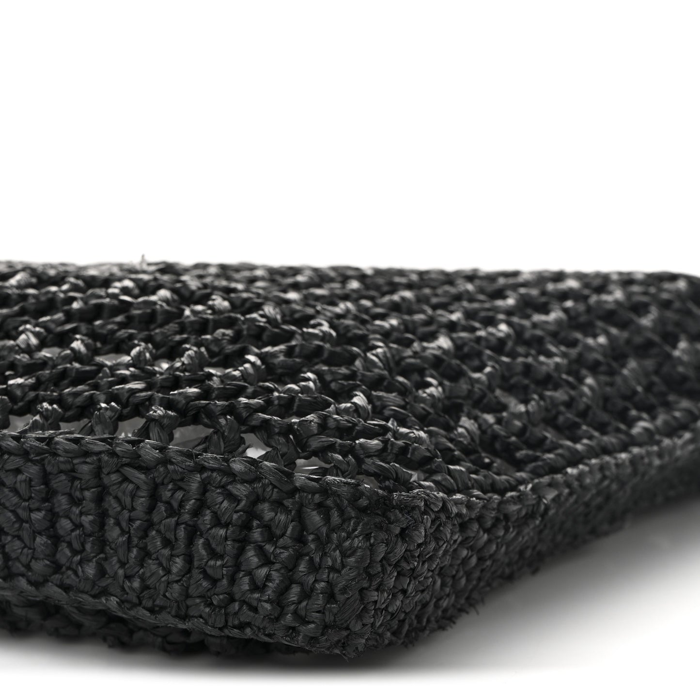 Yarn Raffia Effect Crochet Logo Embroidered Tote Bag Black