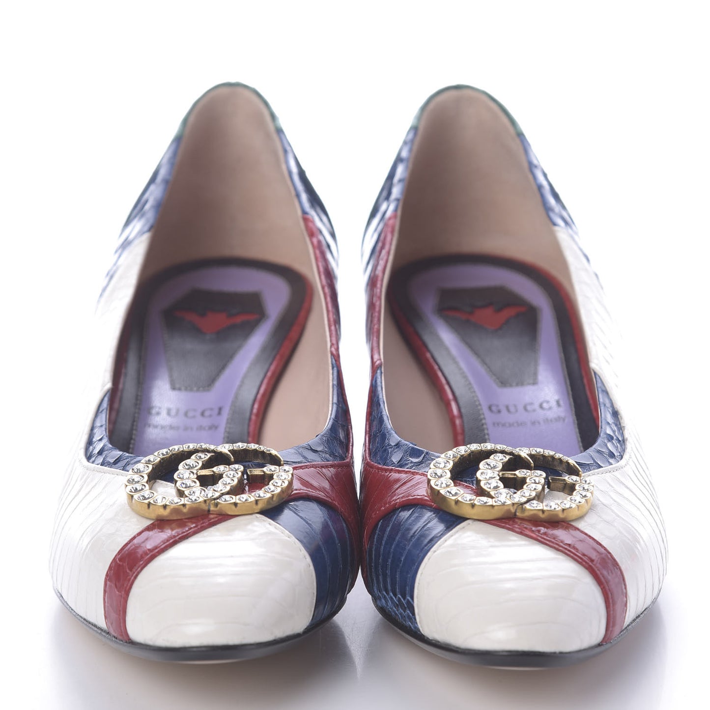 Snakeskin Crystal Double G Low Heel Pumps 35 Multicolor