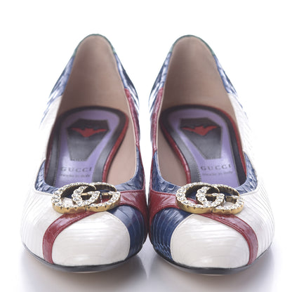 Gucci Snakeskin Crystal Double G Low Heel Pumps 35 Multicolor 2 of 7