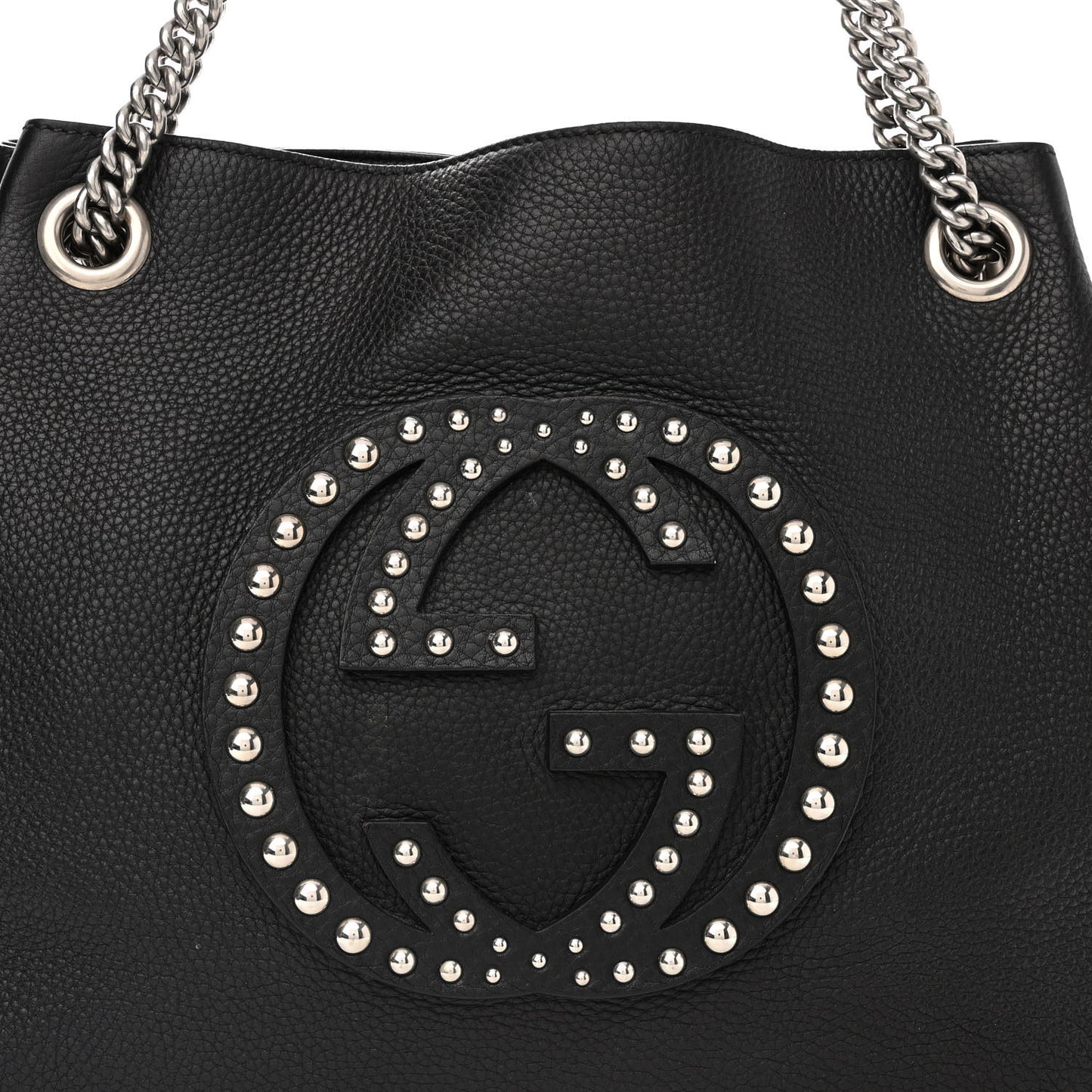 Pebbled Calfskin Studded Medium Soho Chain Shoulder Bag Black