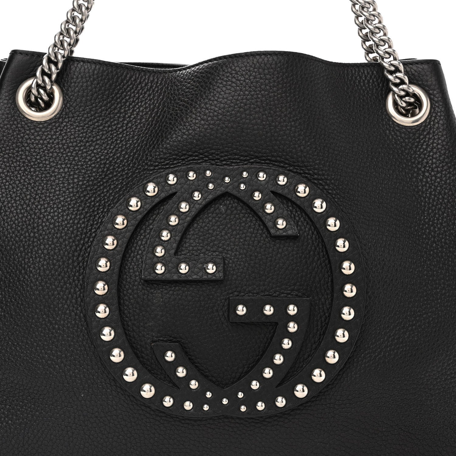 Gucci Pebbled Calfskin Studded Medium Soho Chain Shoulder Bag Black 8 of 14