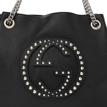 Gucci Pebbled Calfskin Studded Medium Soho Chain Shoulder Bag Black 8 of 14