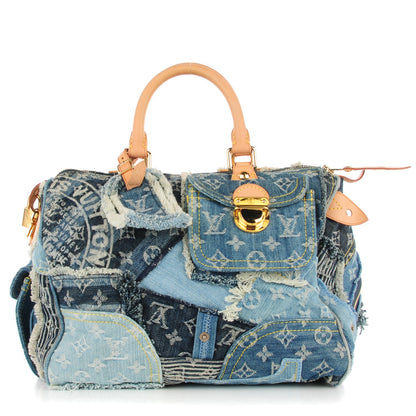 Louis Vuitton Denim Patchwork Speedy 30 Blue 1 of 7