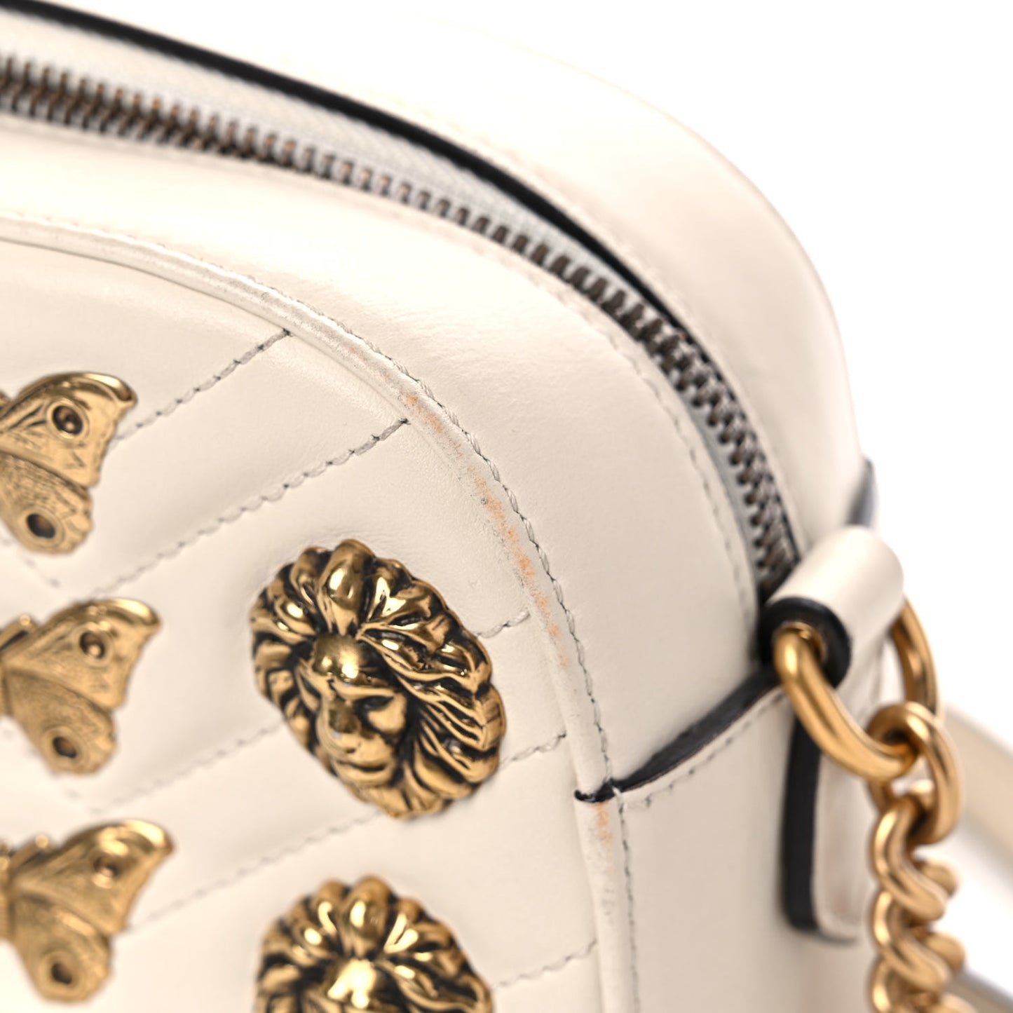 Calfskin Matelasse Animal Studs Small GG Marmont Chain Shoulder Bag White