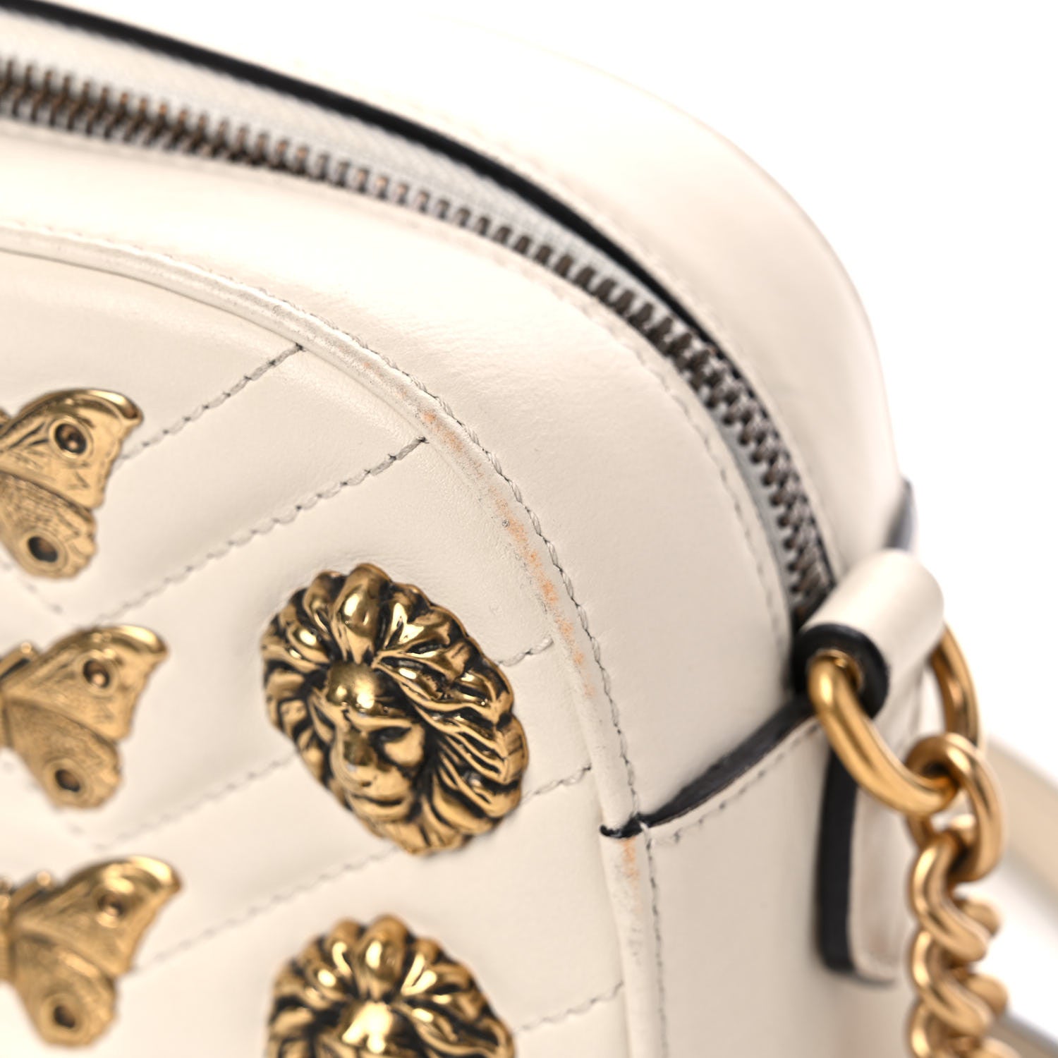 Gucci Calfskin Matelasse Animal Studs Small GG Marmont Chain Shoulder Bag White 15 of 17