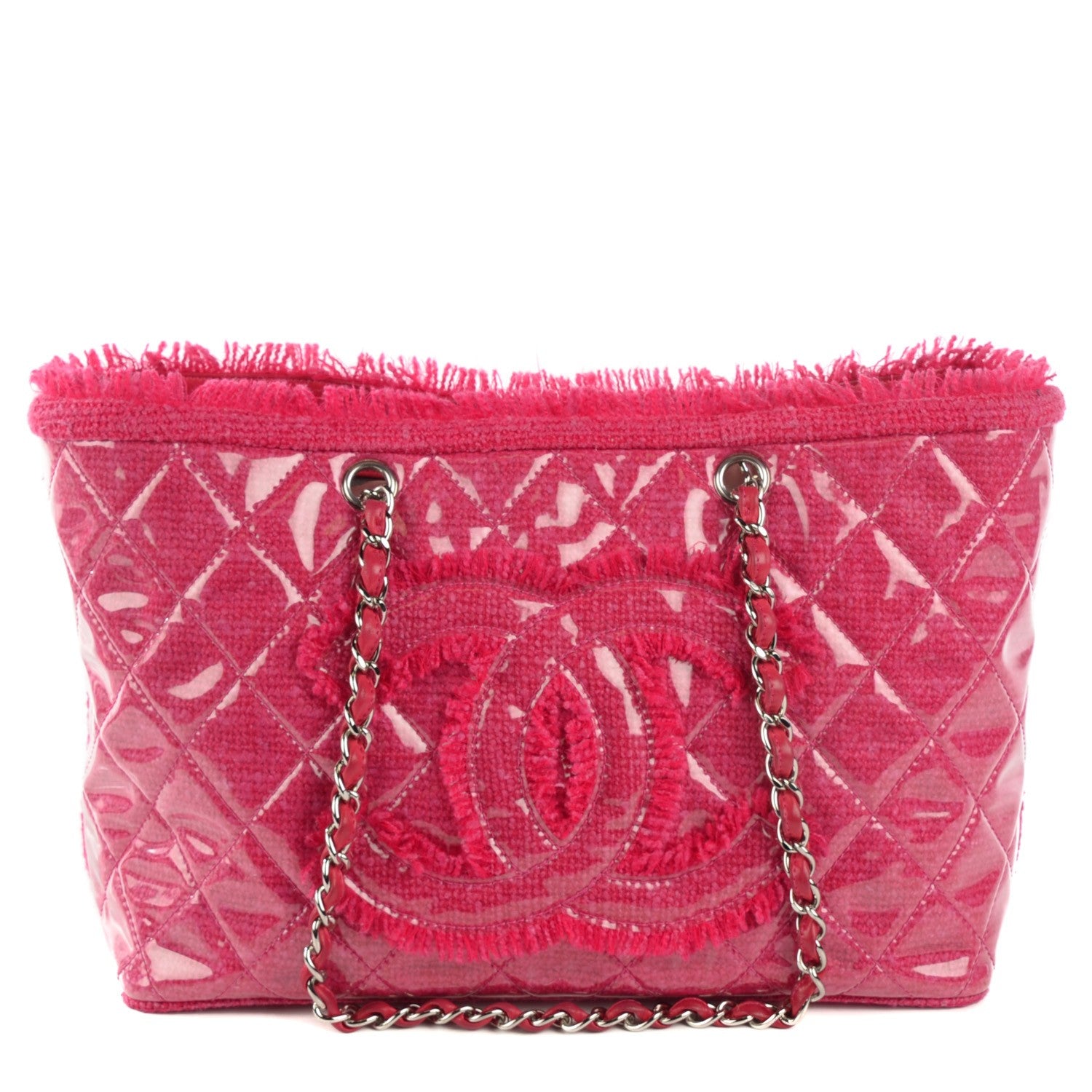 Chanel Vinyl Quilted Funny Tweed Tote Fuchsia 1 of 8