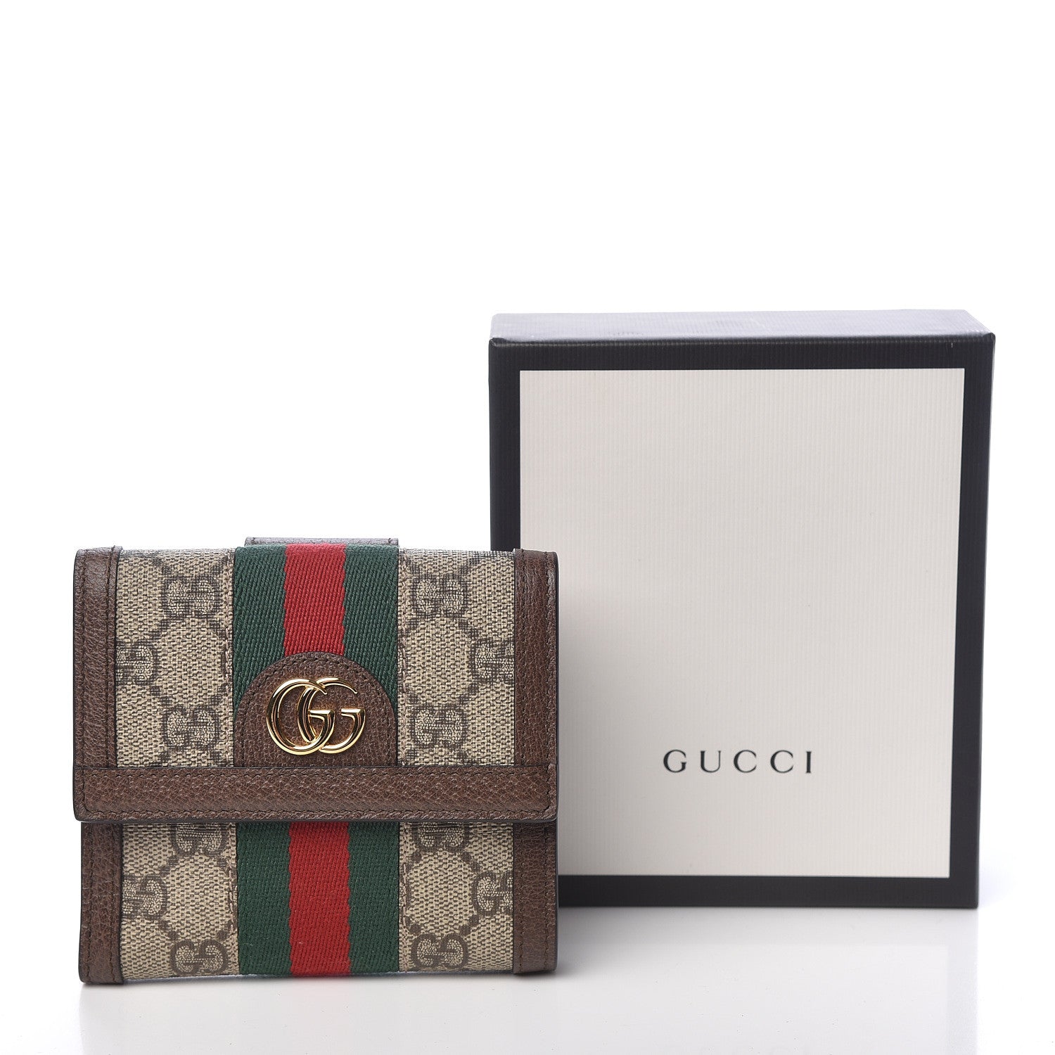 Gucci GG Supreme Monogram Web Ophidia French Flap Wallet Beige New Acero 8 of 8