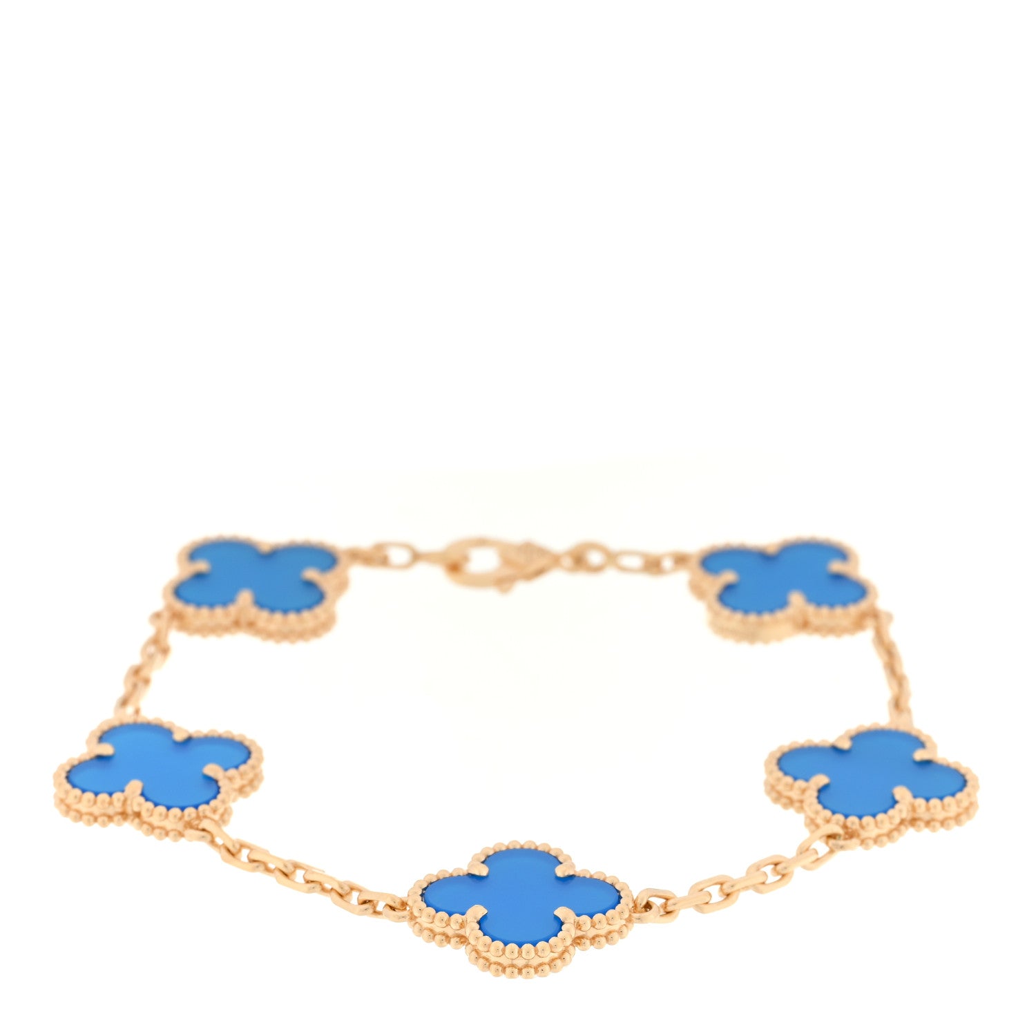 Van Cleef & Arpels 18K Yellow Gold Blue Agate 5 Motifs Vintage Alhambra Bracelet 1 of 4