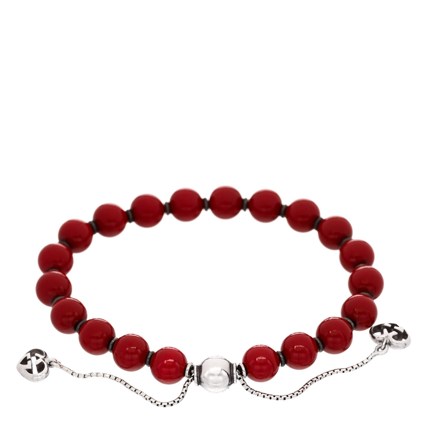 Sterling Silver Wood San Valentino Bead Adjustable Bracelet Red
