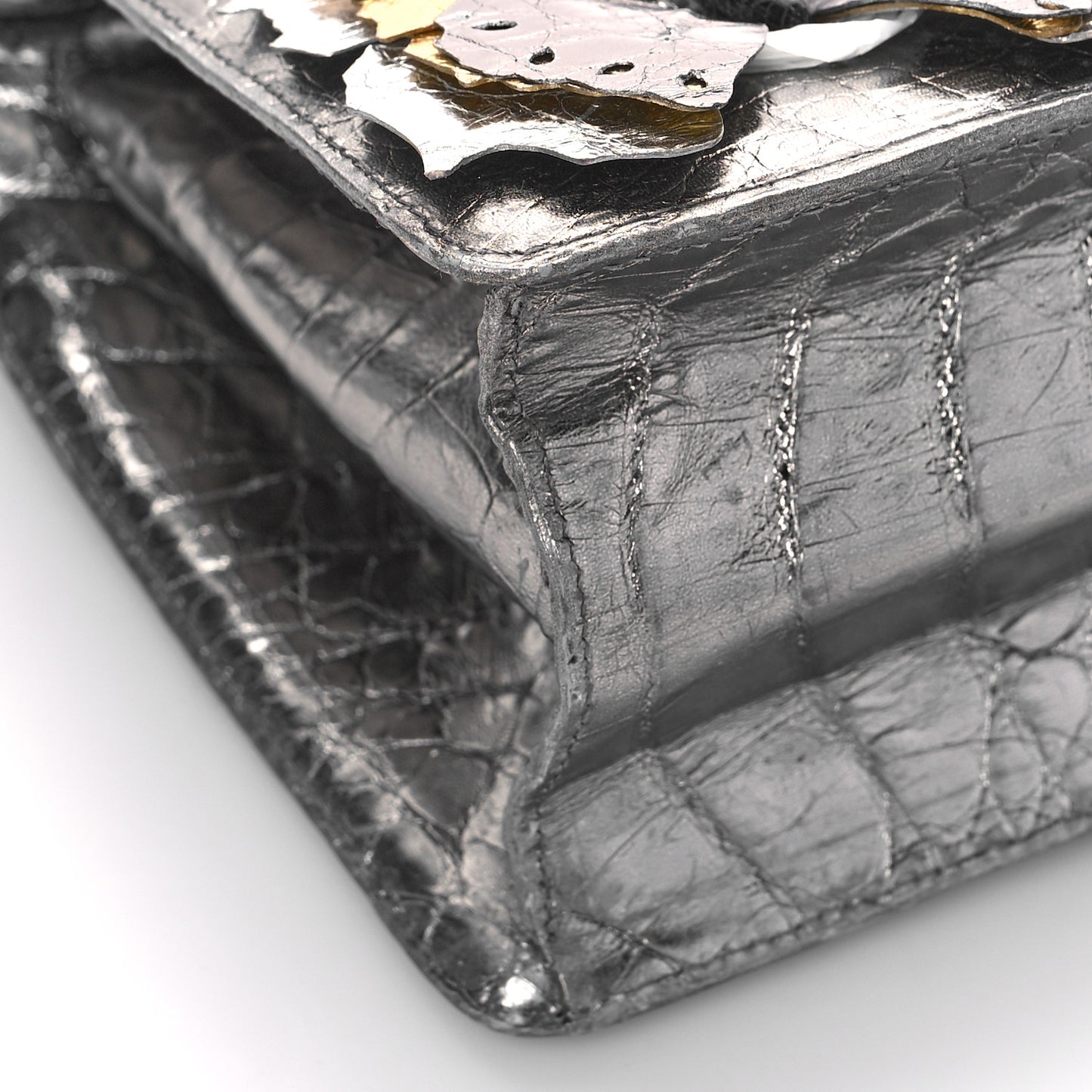 Metallic Crocodile Butterfly Bag Anthracite