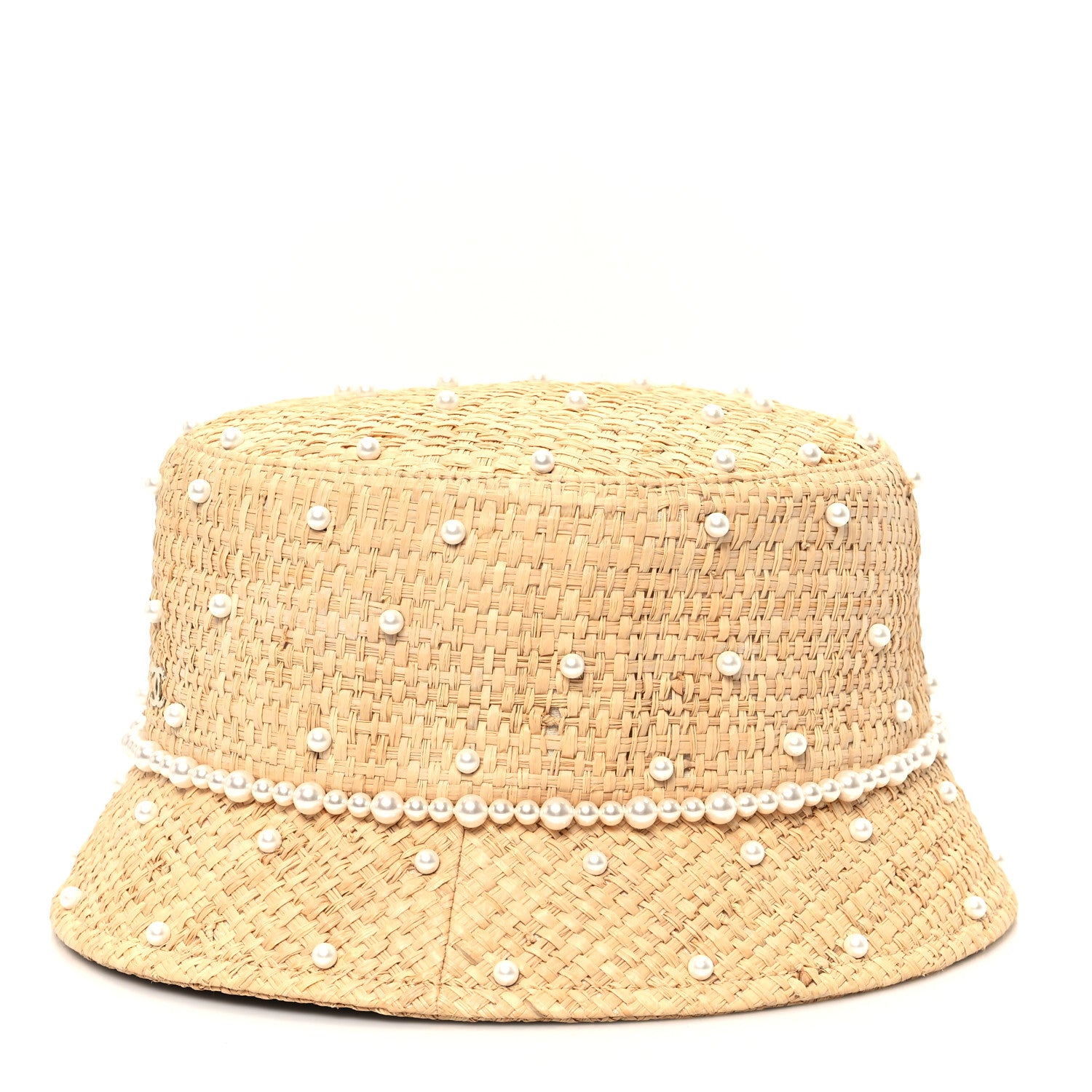 Chanel Straw Pearl Logo Bucket Hat L Beige 4 of 9