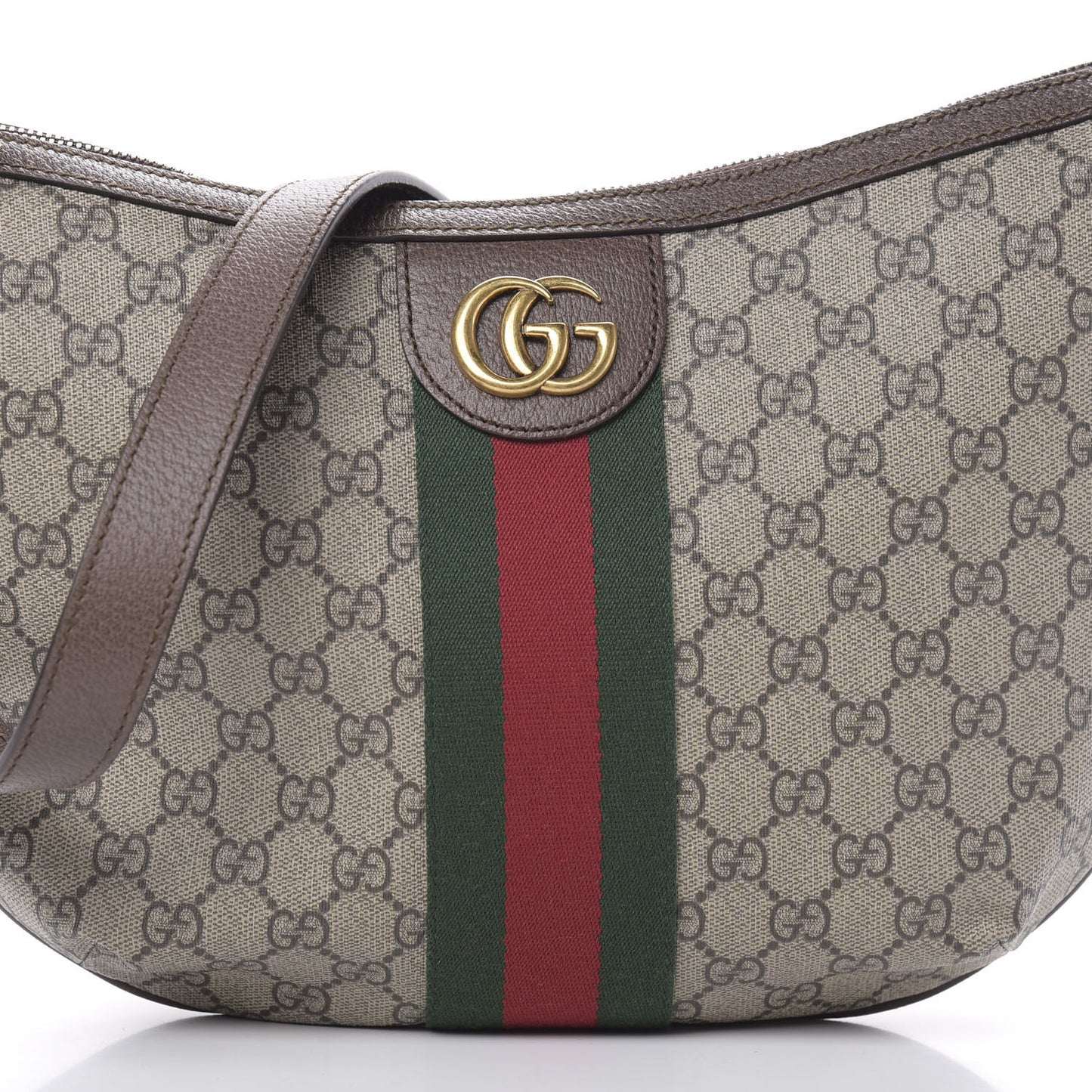 GG Supreme Monogram Web Small Ophidia Half Moon Hobo Brown