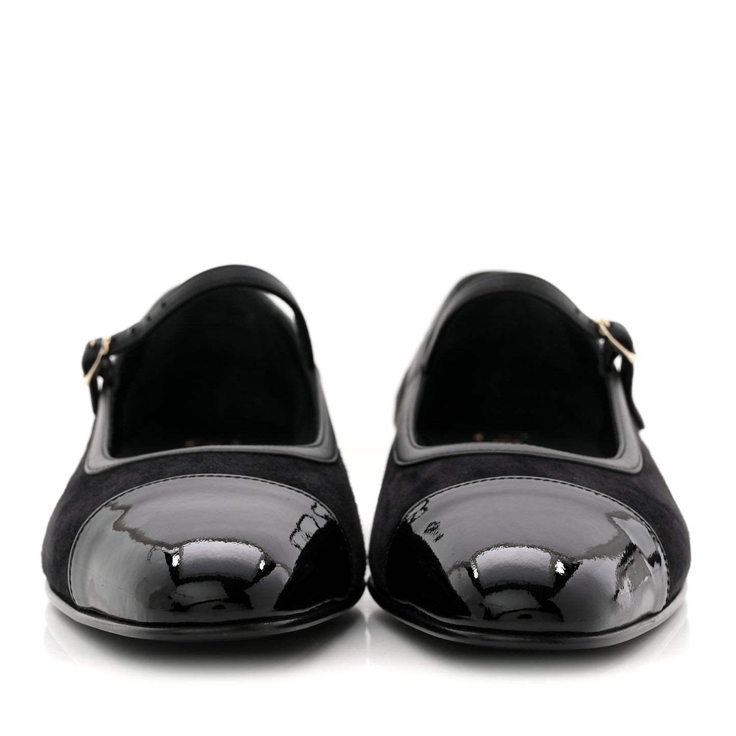 Suede Kidskin Lambskin Patent Calfskin Crystal CC Cap Toe Flats 40 Black
