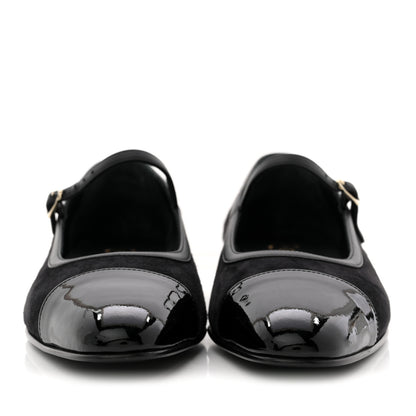 Chanel Suede Kidskin Lambskin Patent Calfskin Crystal CC Cap Toe Flats 40 Black 3 of 10
