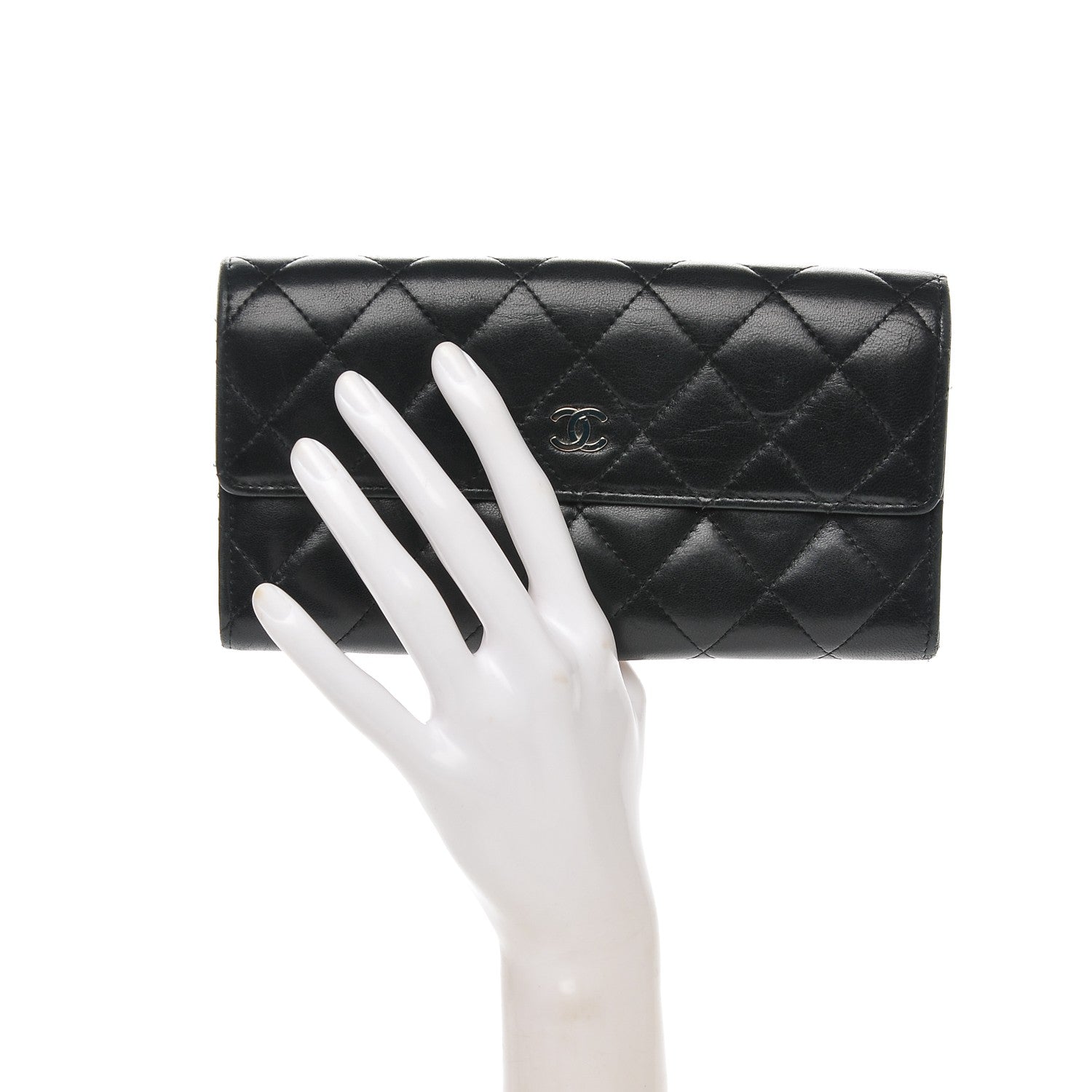 Chanel Lambskin Quilted Large Gusset Flap Wallet Black 2 of 8