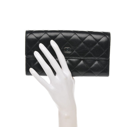 Chanel Lambskin Quilted Large Gusset Flap Wallet Black 2 of 8