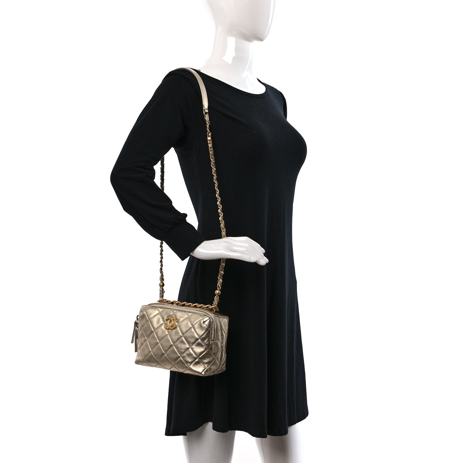 Chanel Metallic Lambskin Quilted Mini Bowling Bag Gold 2 of 11