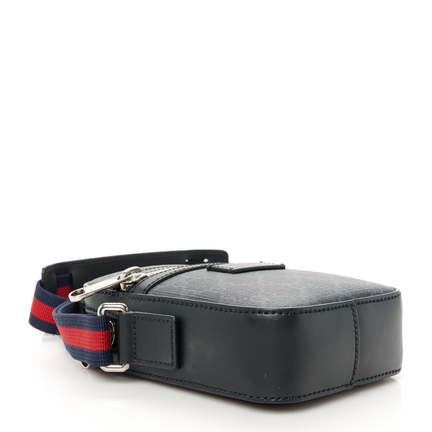 GG Supreme Monogram Appia Calfskin Web Small Camera Messenger Bag Black Grey