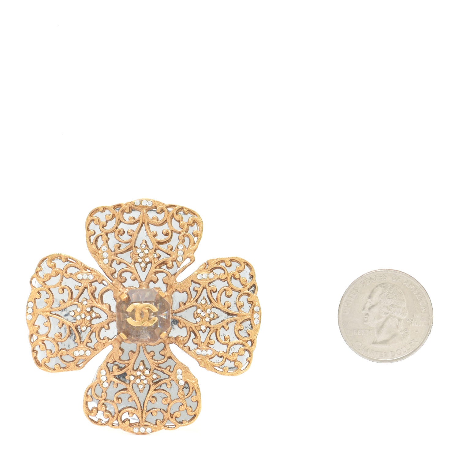 Chanel Crystal CC Cross Brooch Gold 2 of 4