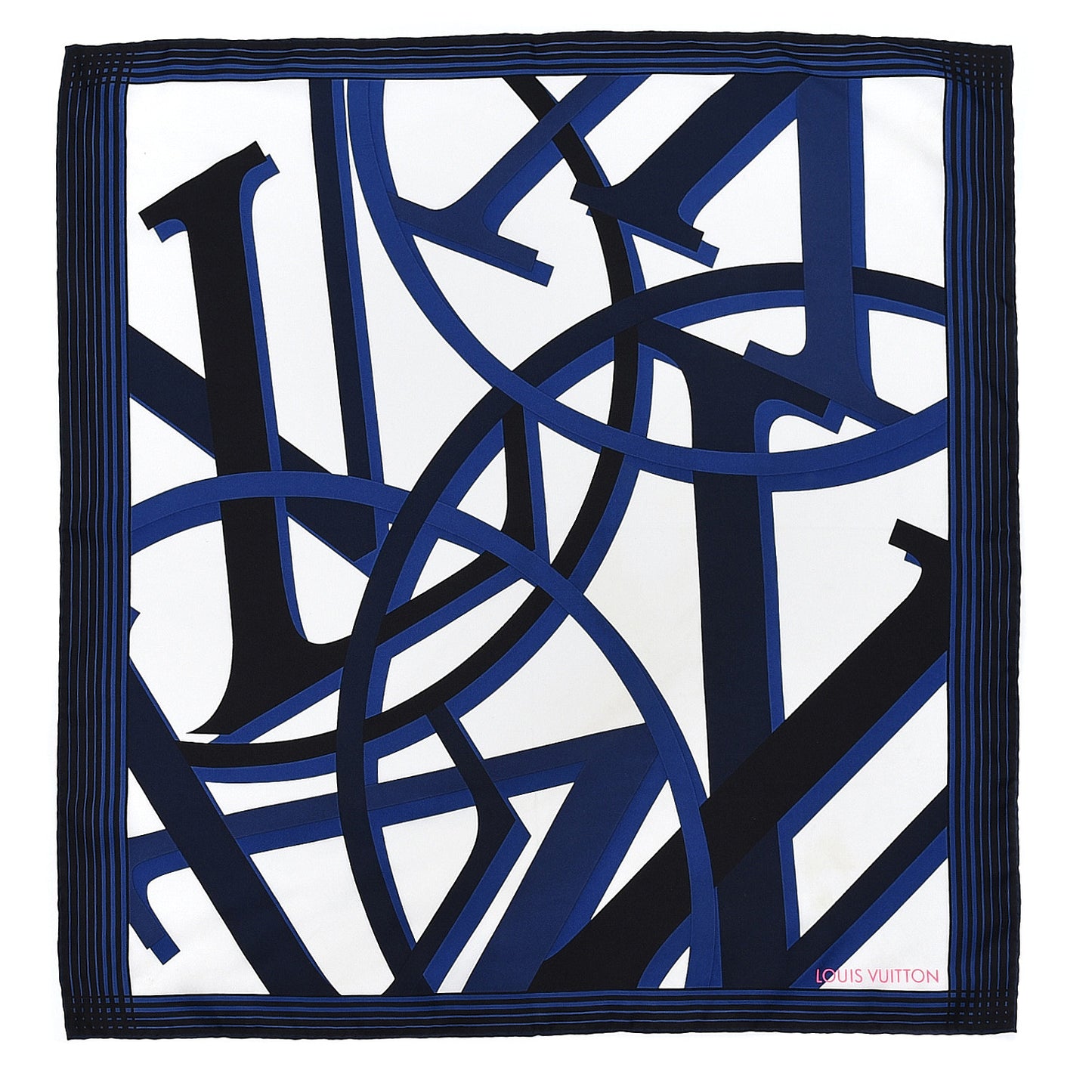 Silk Square Scarf White Black Blue