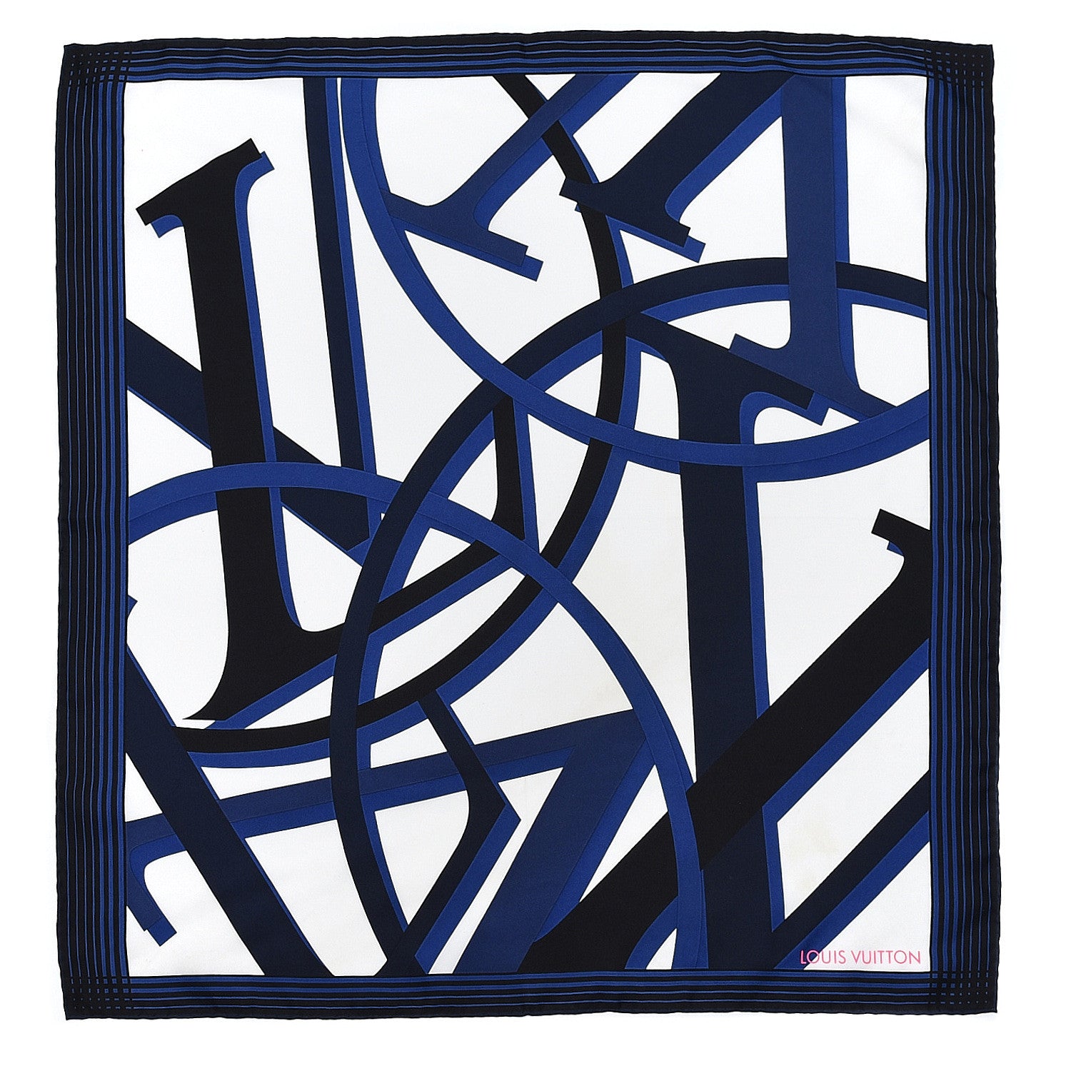 Louis Vuitton Silk Square Scarf White Black Blue 1 of 3