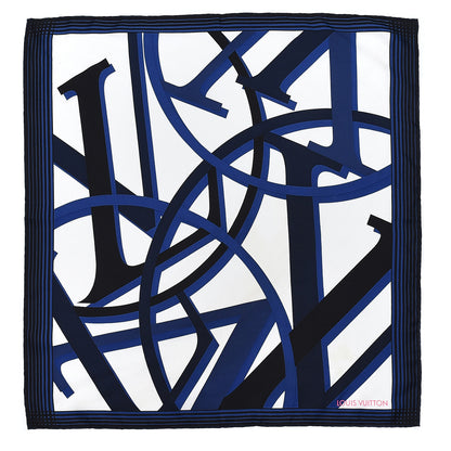 Louis Vuitton Silk Square Scarf White Black Blue 1 of 3