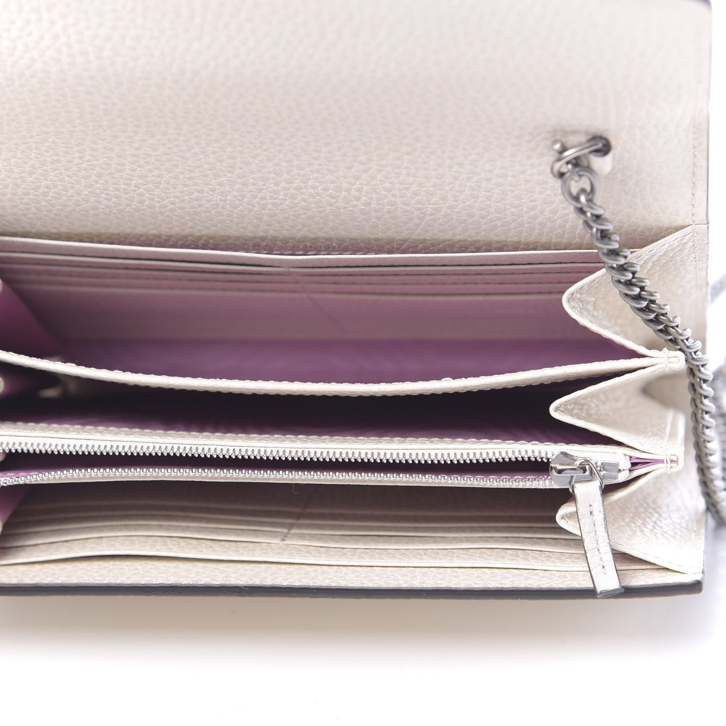 Dollar Calfskin Mini Dionysus Chain Wallet Mystic White