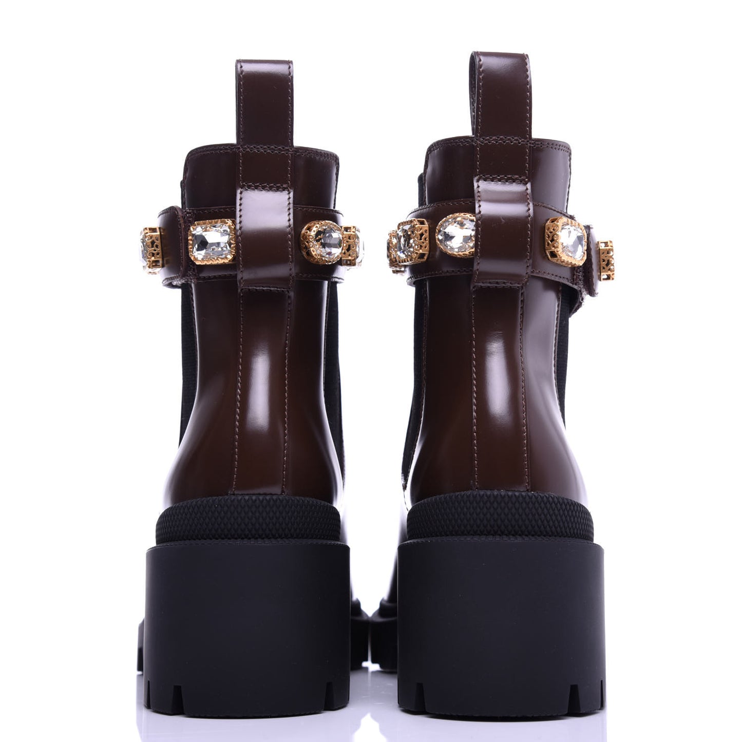 Calfskin Crystal GG Trip Chelsea Ankle Boots 37 Maroon