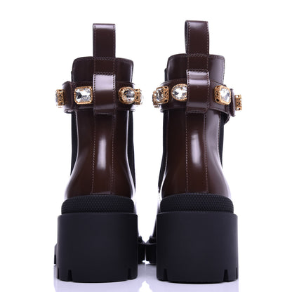 Gucci Calfskin Crystal GG Trip Chelsea Ankle Boots 37 Maroon 6 of 9