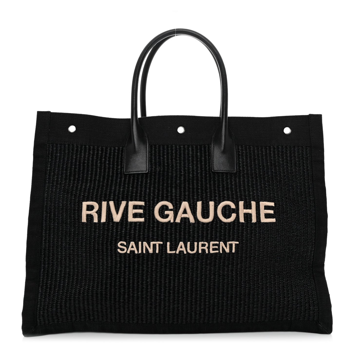 Raffia Linen Calfskin Rive Gauche Tote Black