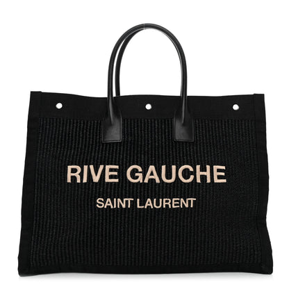 Saint Laurent Raffia Linen Calfskin Rive Gauche Tote Black 1 of 11