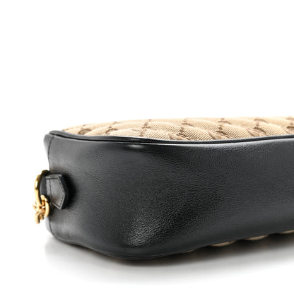 Gucci Monogram Matelasse Diagonal Small GG Marmont Chain Shoulder Bag Beige Black 7 of 9