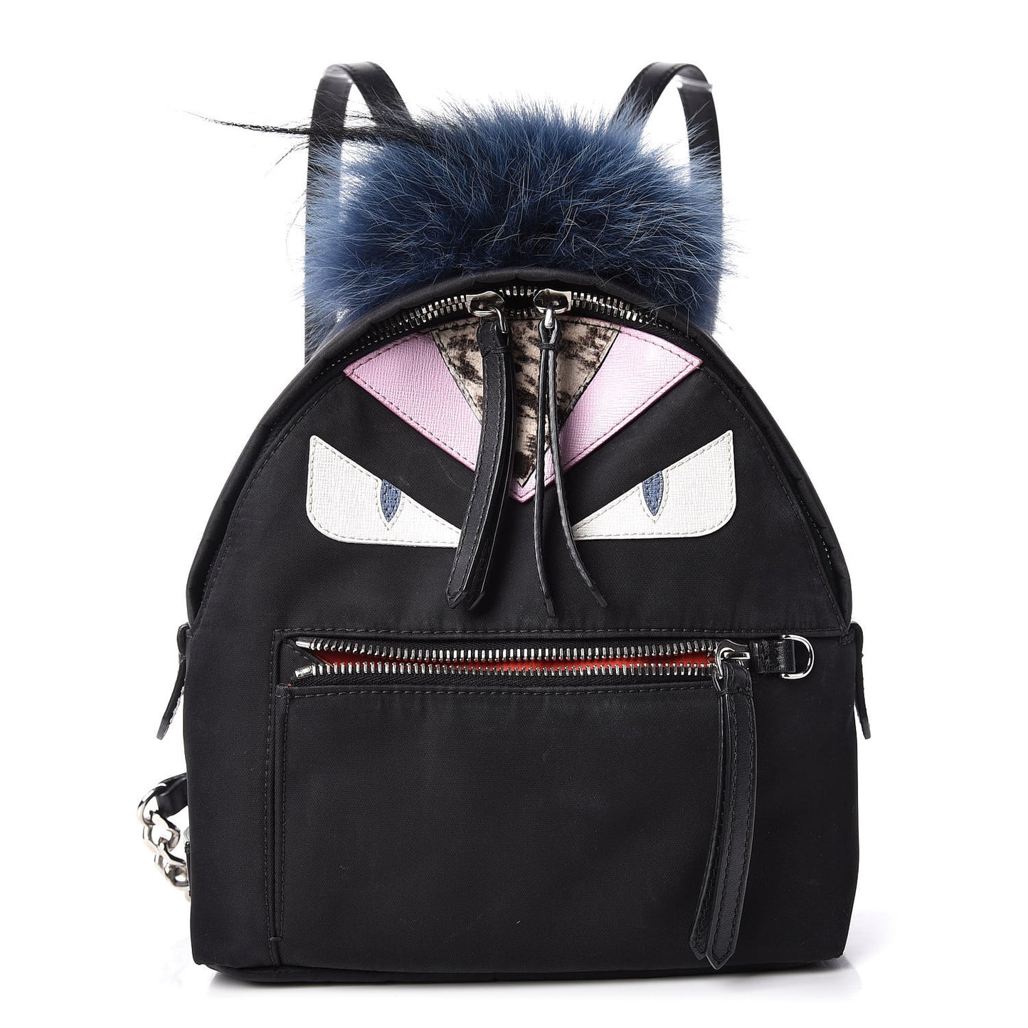 Nylon Vitello Fox Goat Fur Monster Eyes Mini Backpack Black Multicolor Sky