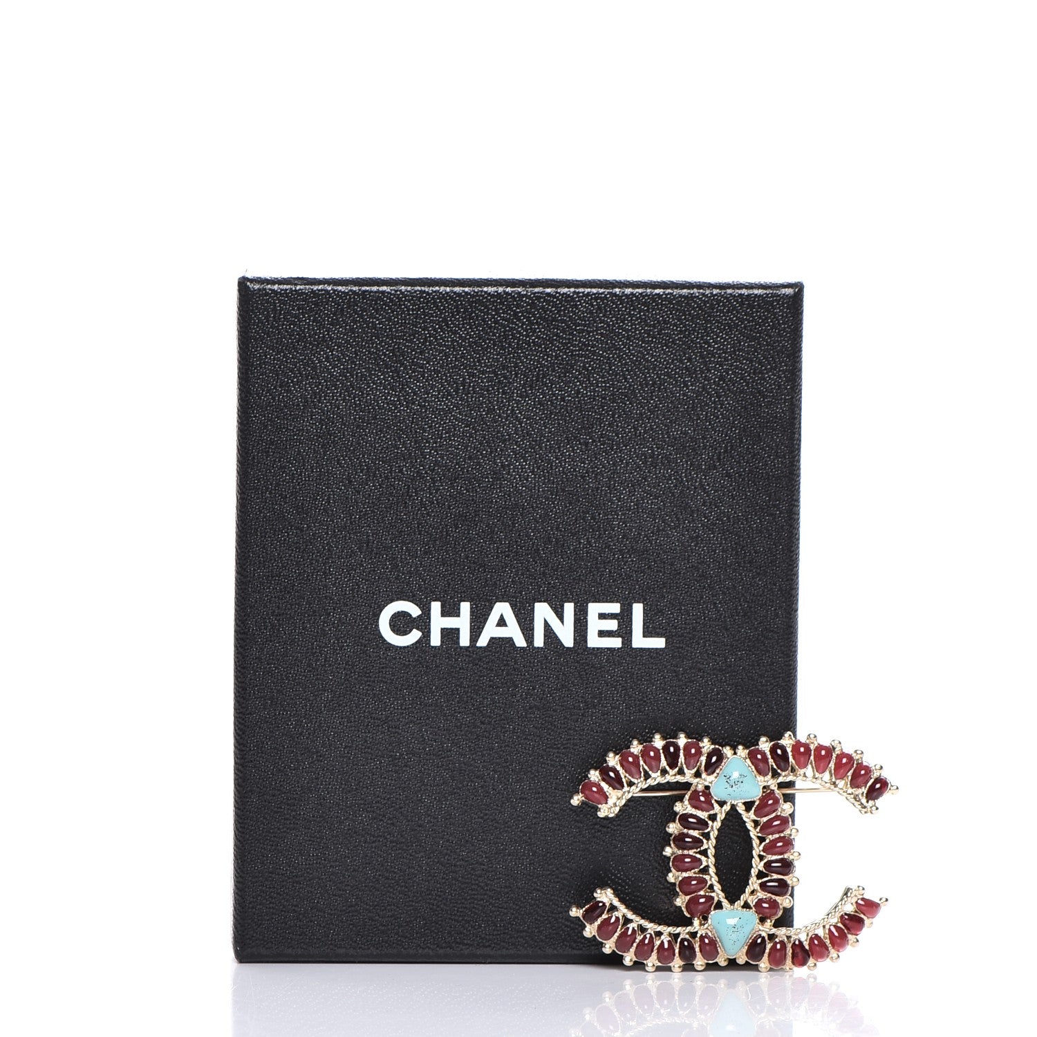 Chanel Enamel Gripoix CC Brooch Gold Turquoise Burgundy 5 of 5
