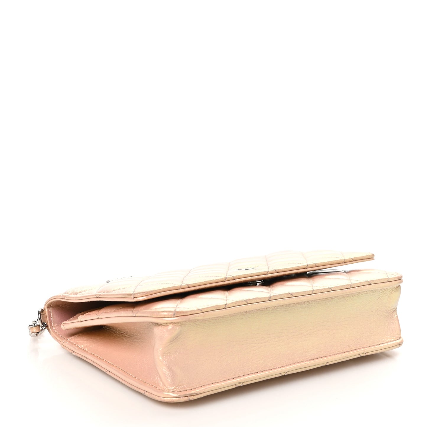 Iridescent Calfskin Quilted Wallet on Chain WOC Pink