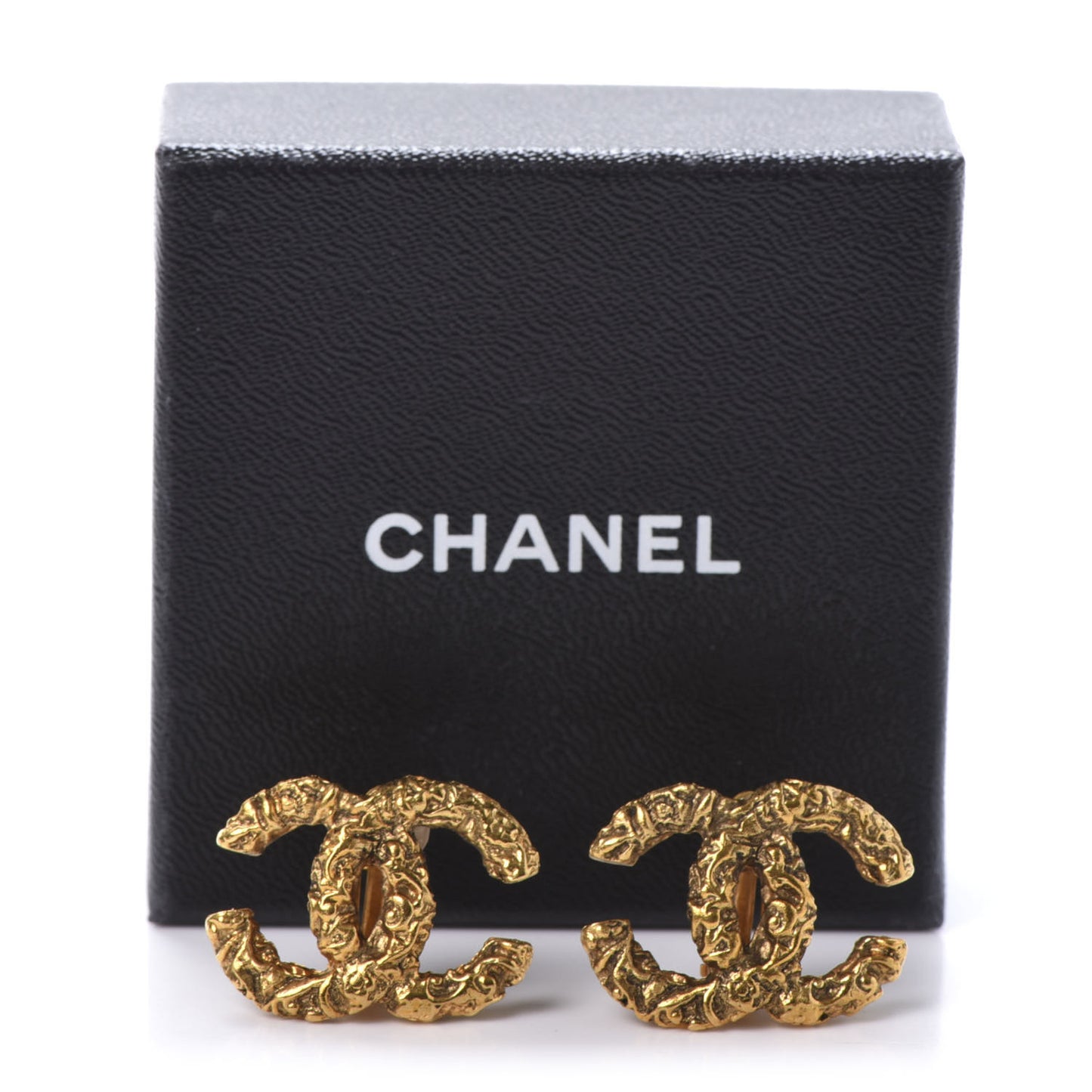 Textured CC Clip On Earrings Gold