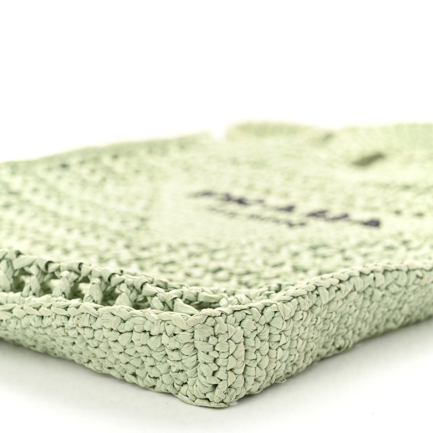 Prada Yarn Raffia Effect Crochet Logo Embroidered Tote Bag Acqua 10 of 10