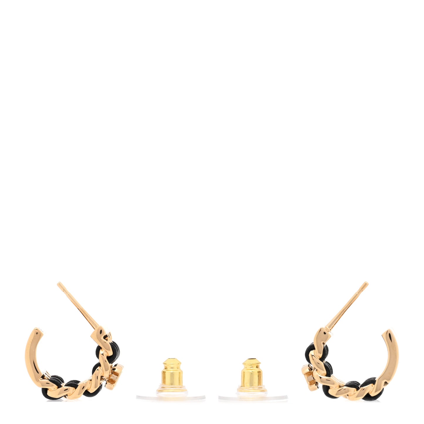Lambskin CC Triple Chain Hoop Earrings Gold Black