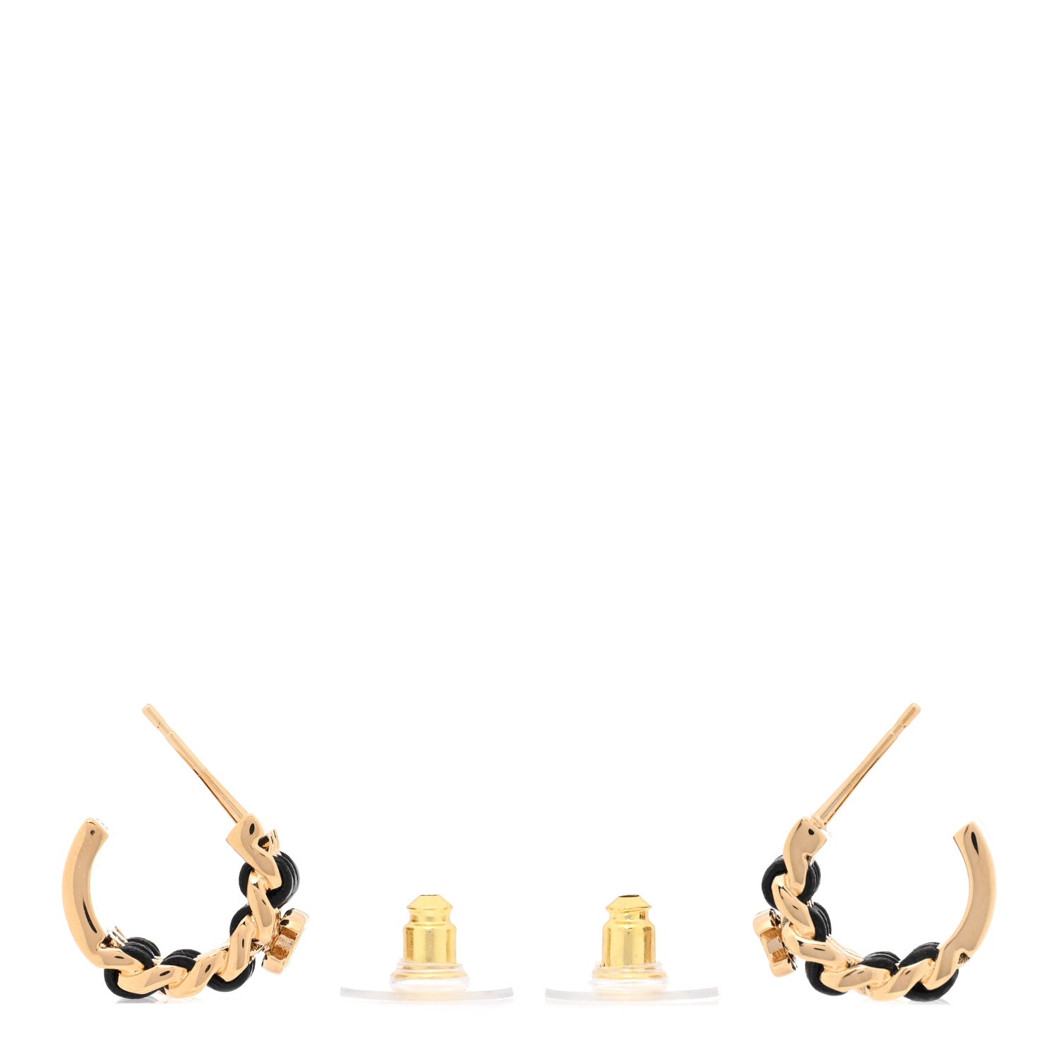 Chanel Lambskin CC Triple Chain Hoop Earrings Gold Black 3 of 5