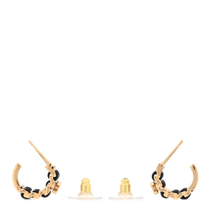 Chanel Lambskin CC Triple Chain Hoop Earrings Gold Black 3 of 5