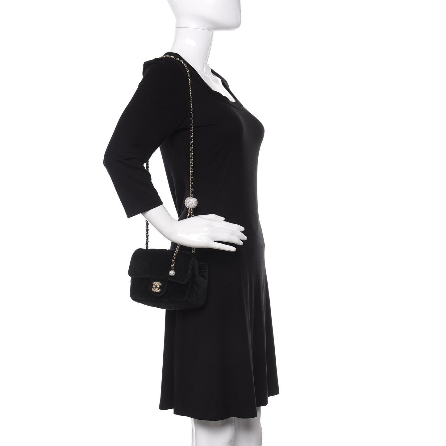 Velvet Quilted Mini Rectangular Pearl Crush Flap Black