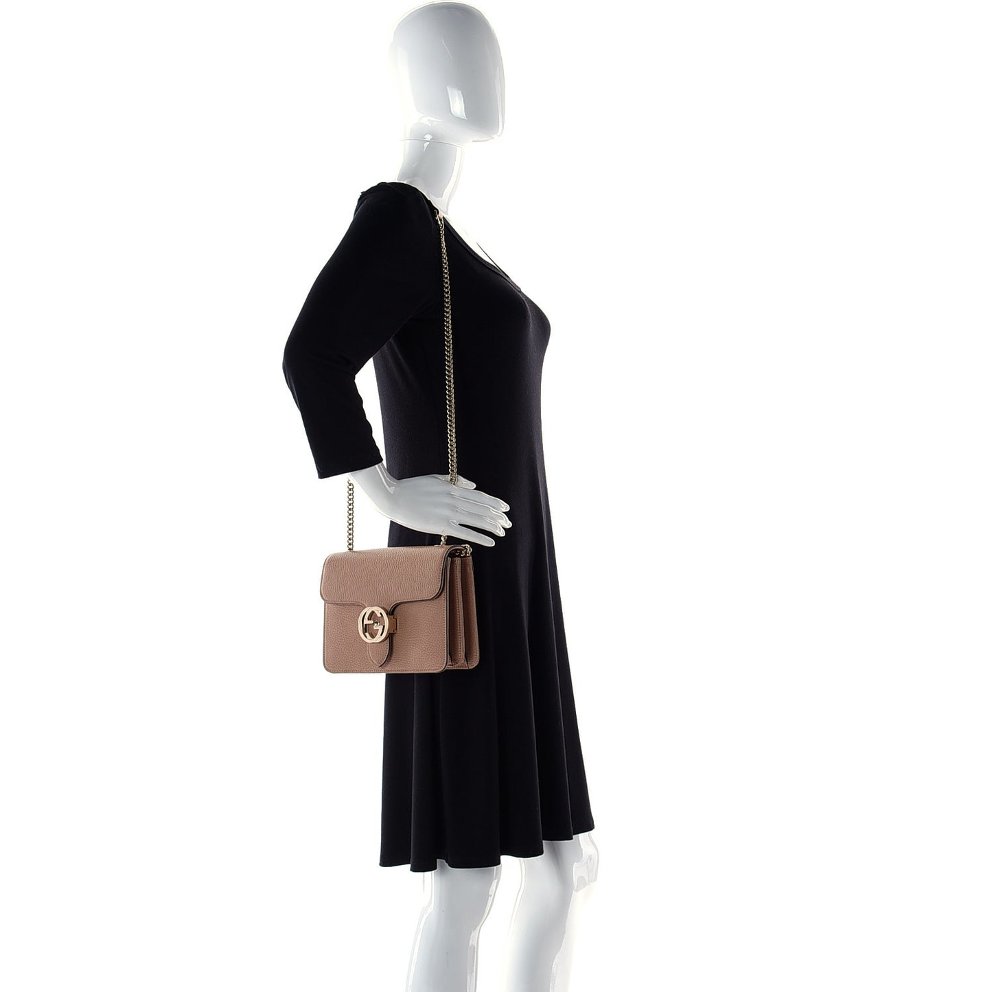 Dollar Calfskin Small Interlocking G Shoulder Bag Camelia