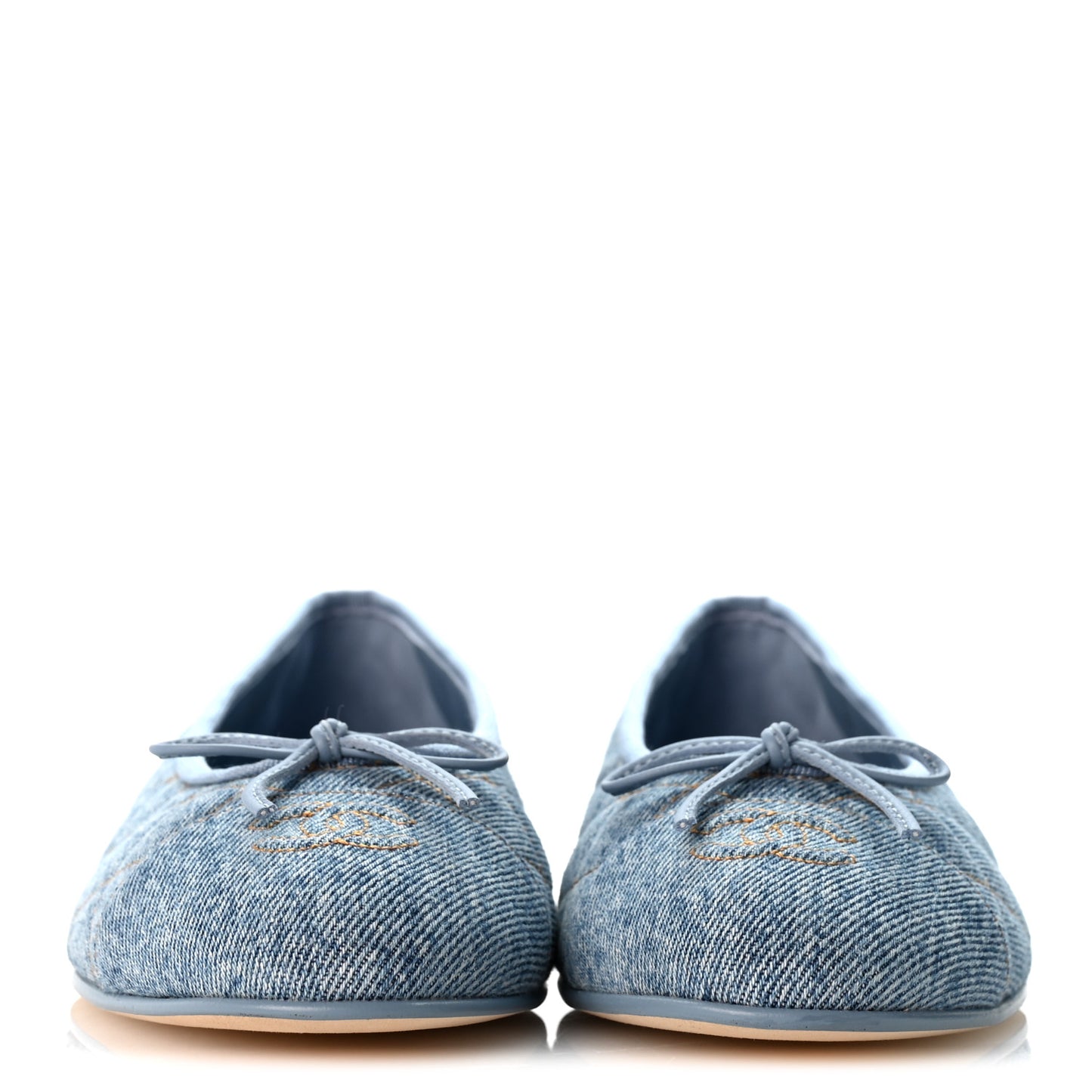 Denim Quilted CC Cap Toe Ballerina Flats 40 Light Blue